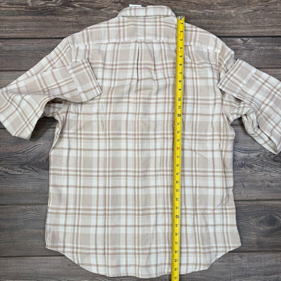 J.Crew Mens Double Weave Plaid Shirt Size Large Tan Cream Plaid BR884 NWT - Picture 6 of 8